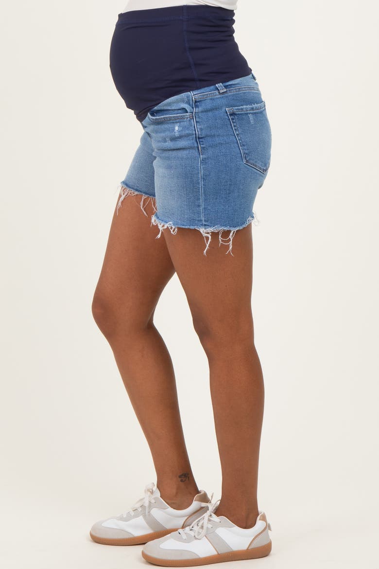 Distressed Raw Hem Maternity Denim Shorts, Alternate, color, Blue