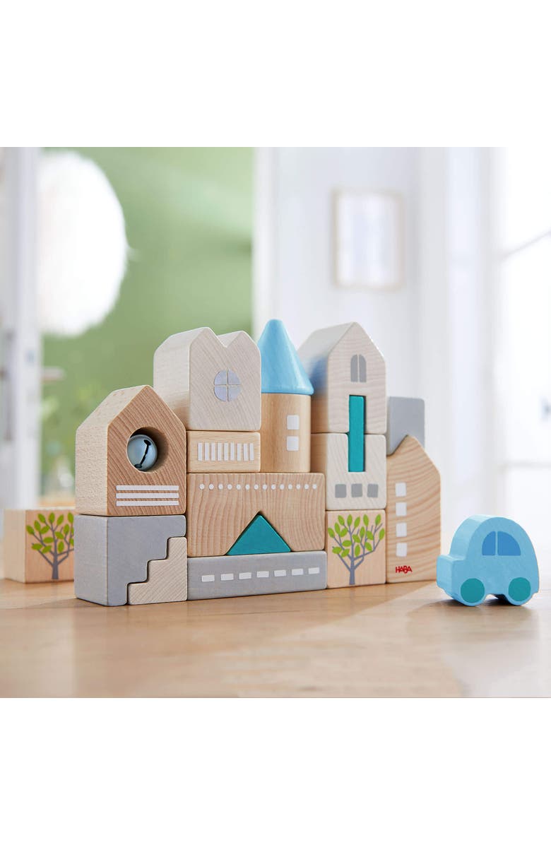 HABA Wooden Building Blocks Bad Rodach 18-Piece Set, Beech Wood Stacking Blocks for Ages 18 months and up. Made in Germany., Alternate, color, Multi