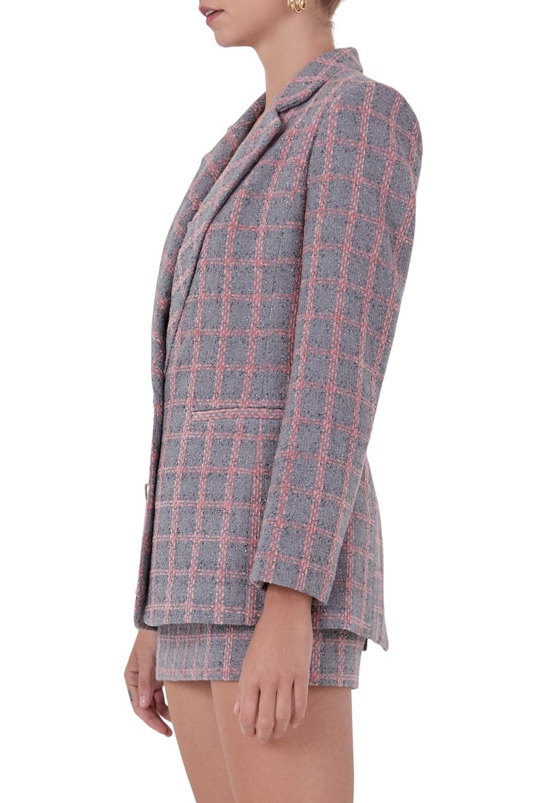 Plaid Tweed Blazer, Alternate, color, GREY