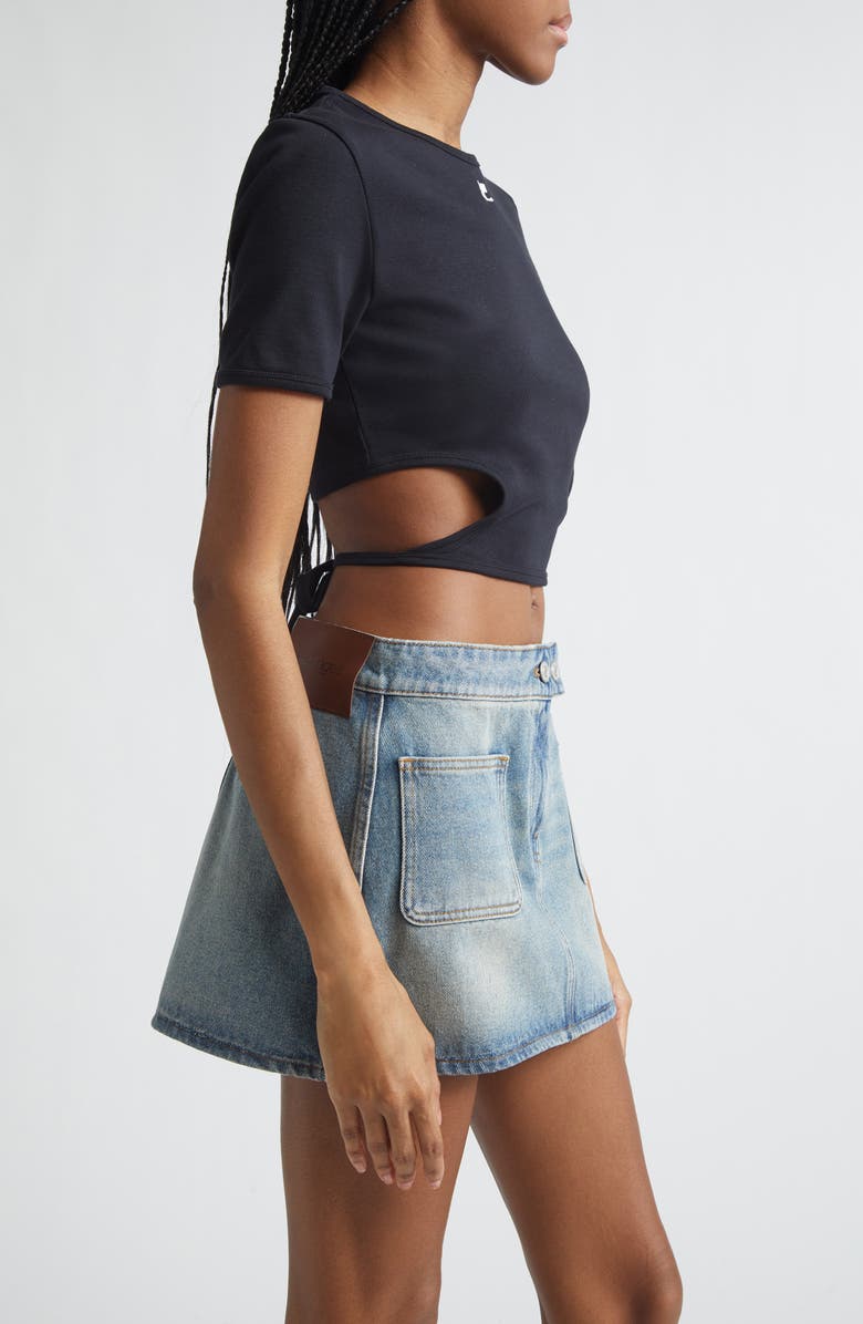 Courrèges Ribbon Cutout Crop Rib T-Shirt, Alternate, color, Black