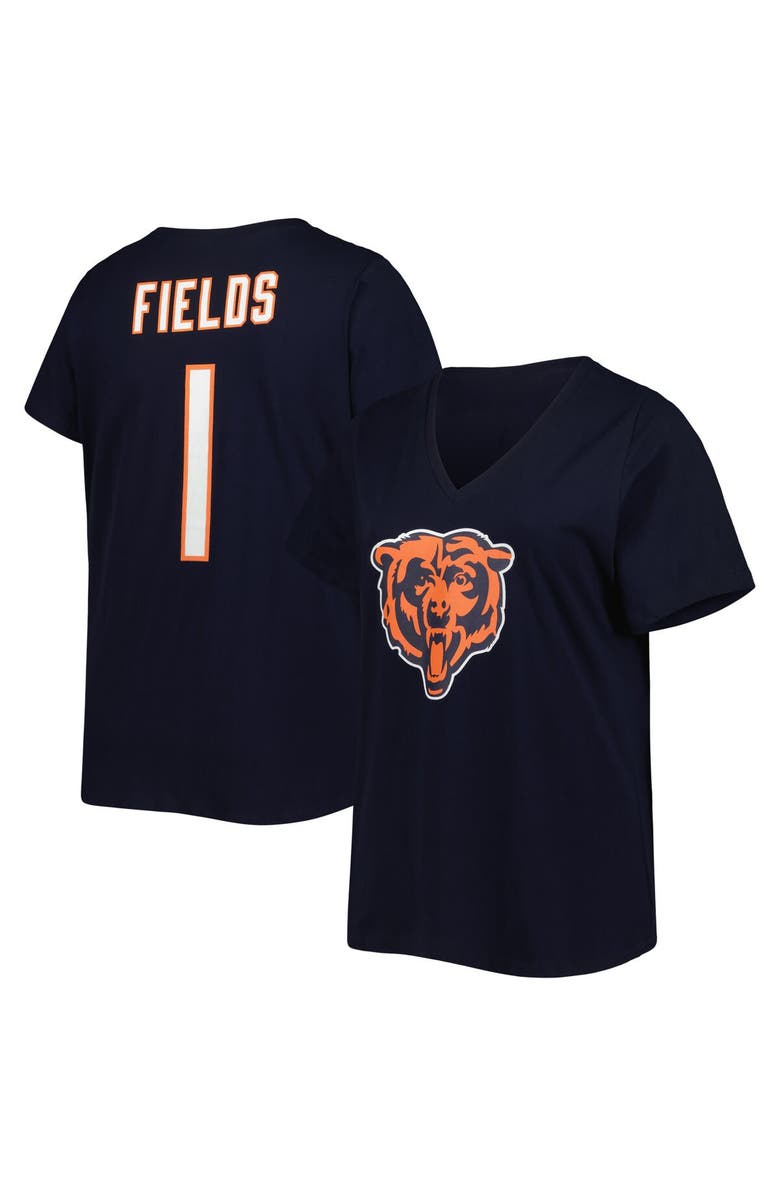 FANATICS Women's Justin Fields Navy Chicago Bears Plus Size Fair Catch Name & Number V-Neck T-Shirt, Main, color, 