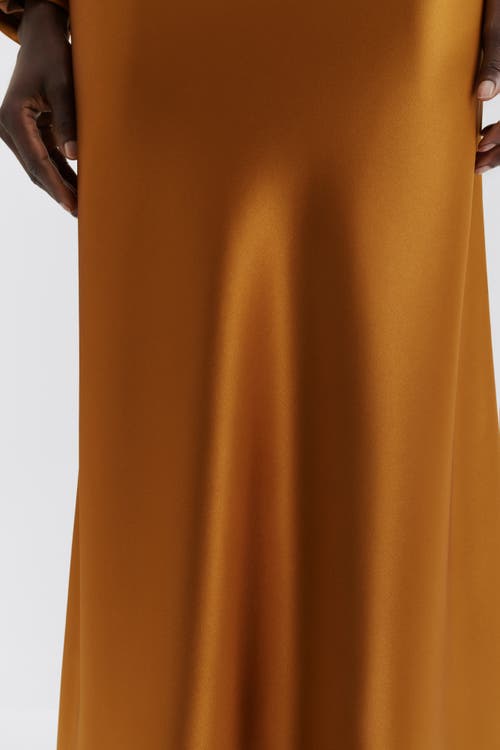 Malina Aubree Satin Midi Skirt In Brown