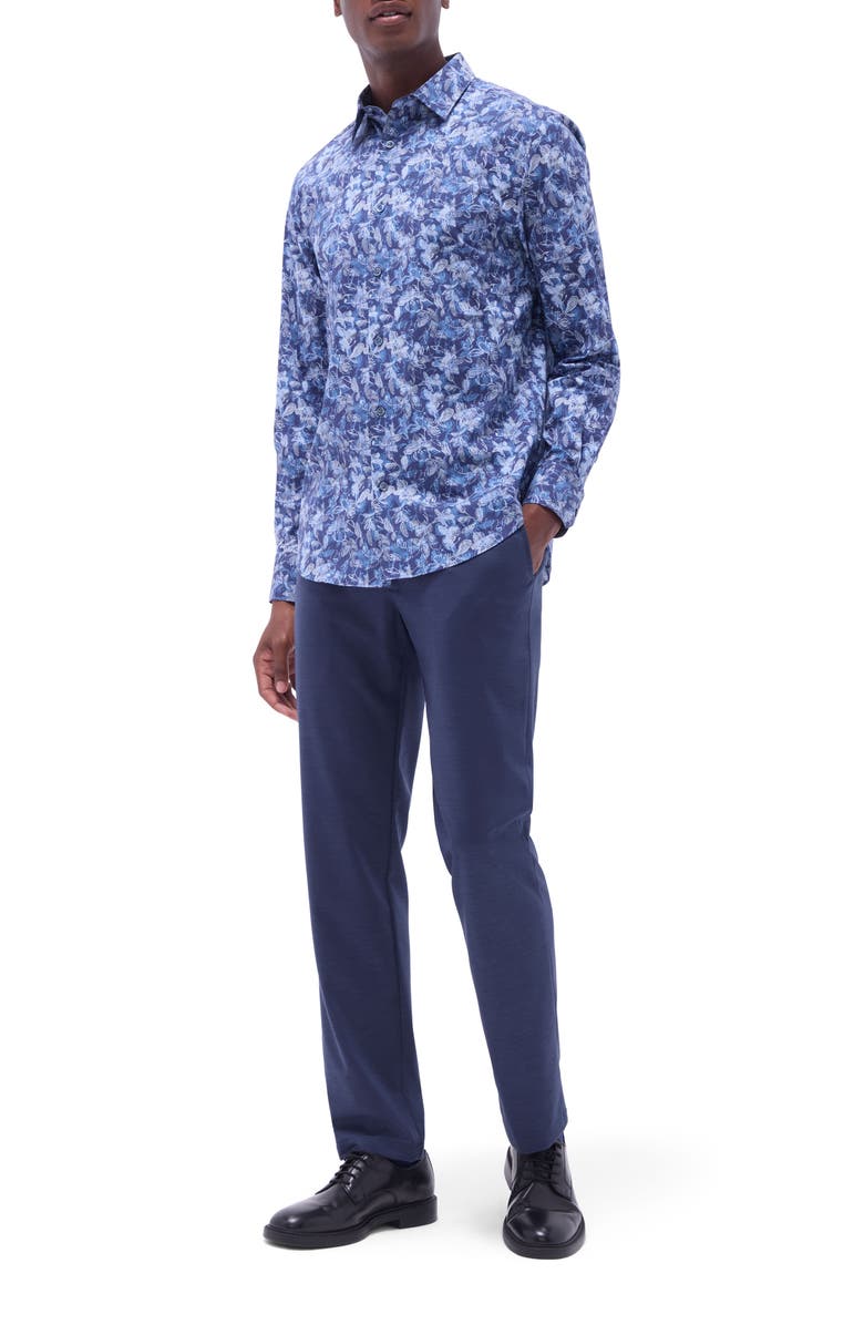 Bugatchi Julian Shaped Fit Stretch Cotton Button-Up Shirt, Alternate, color, Indigo