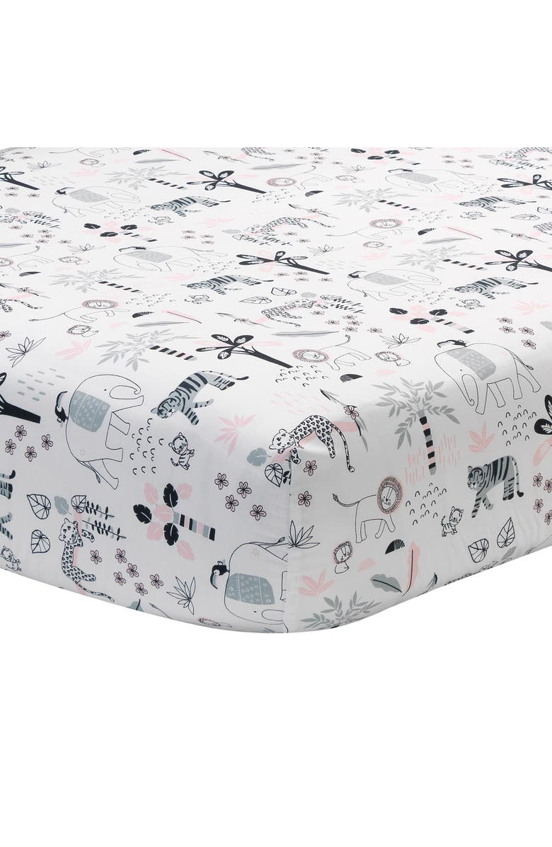 Lambs & Ivy Happy Jungle Safari Nursery 5-Piece Crib Bedding Set, Alternate, color, Pink