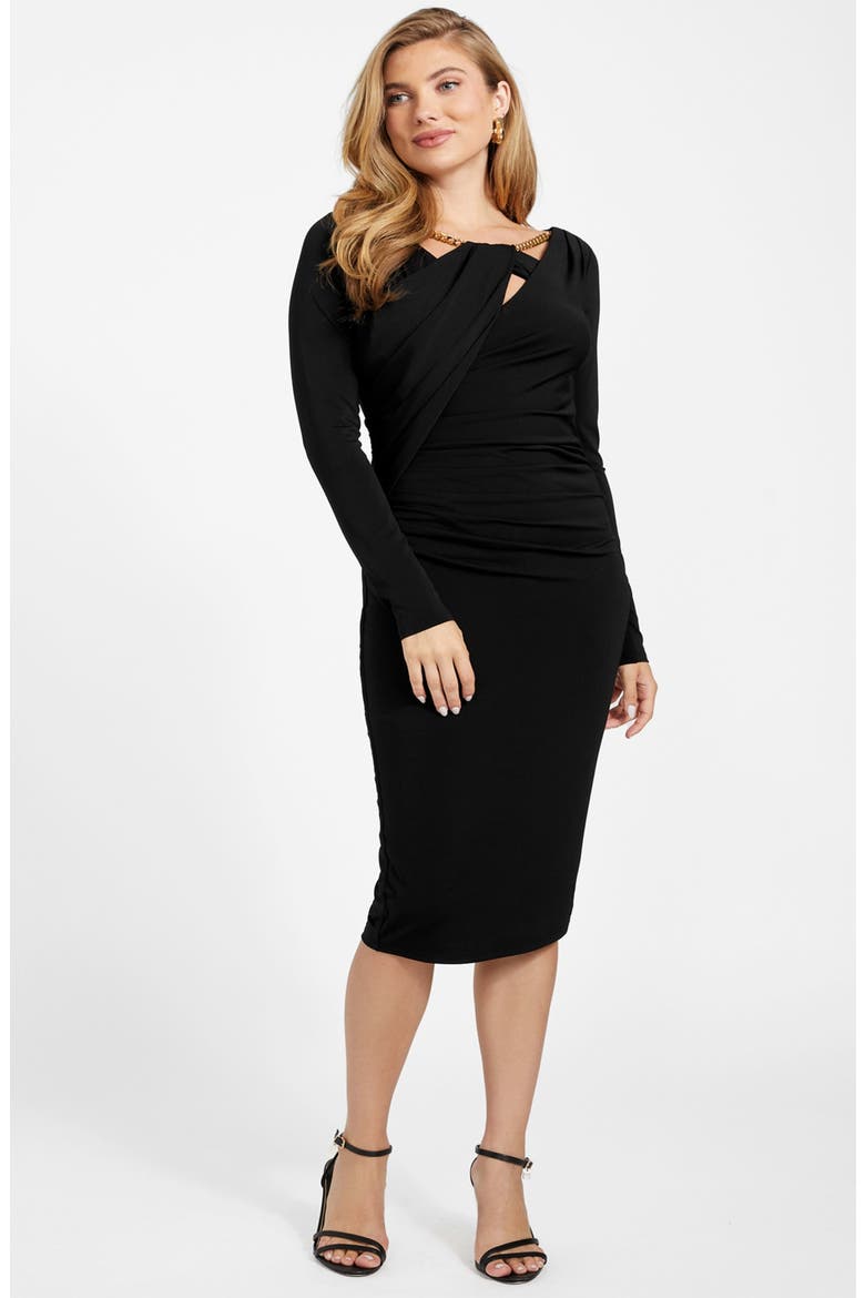 Carli Drape Long Sleeve Body-Con Dress, Alternate, color, BLACK-BLACK
