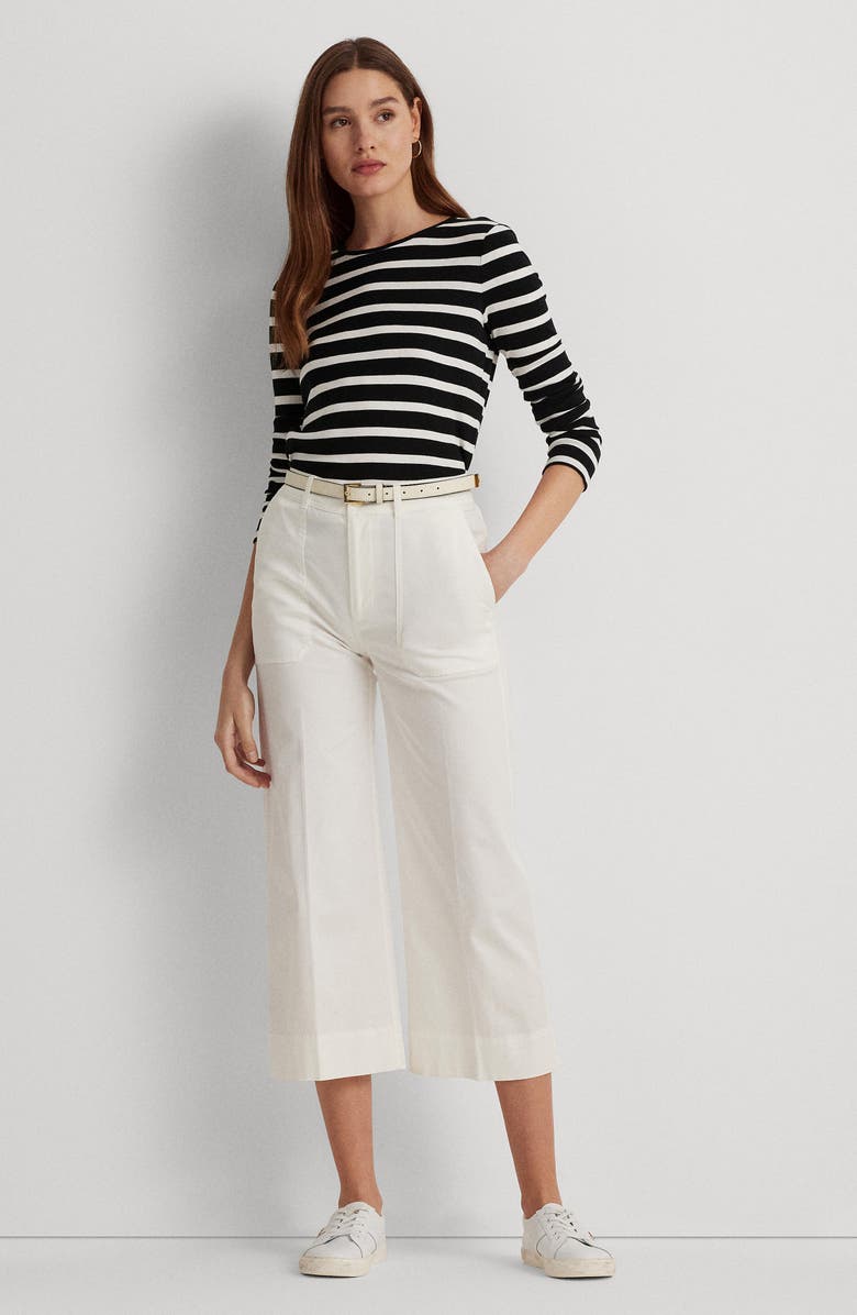 Lauren Ralph Lauren Stripe Cotton Long Sleeve Tee, Alternate, color, Blk/Wht