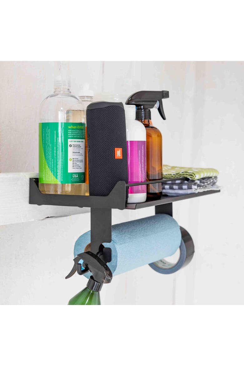 Quick Clean Paper Towel Holder and Wall Shelf, Alternate, color, Black