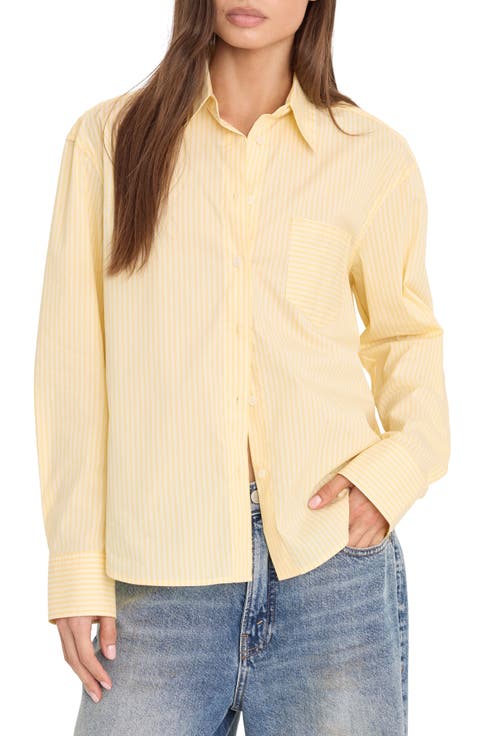 Boxy Stripe Cotton Poplin Blend Button-Up Shirt (Regular & Plus)