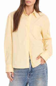 Boxy Stripe Cotton Poplin Blend Button-Up Shirt