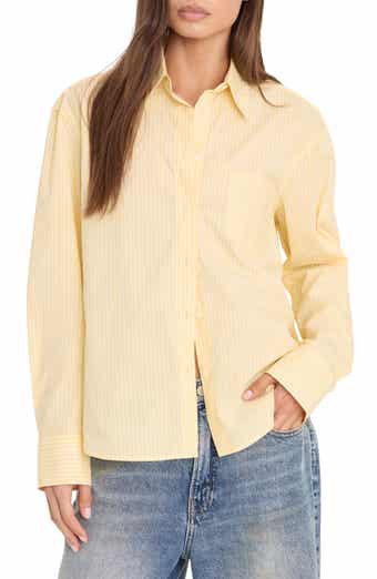 Boxy Stripe Cotton Poplin Blend Button-Up Shirt