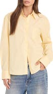 Good American Boxy Stripe Cotton Poplin Blend Button-Up Shirt