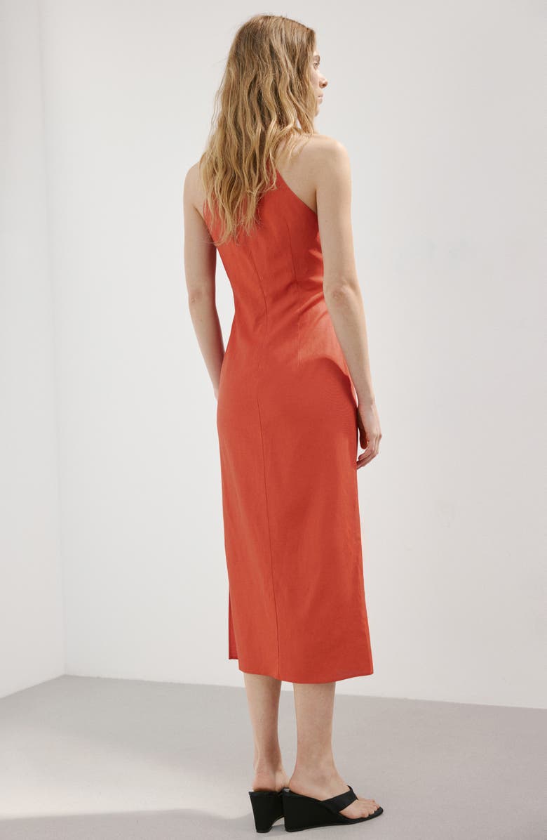 MANGO Draped Sleeveless Midi Dress, Alternate, color, Orange