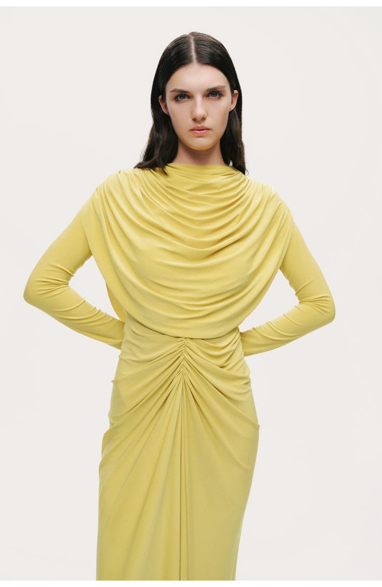 Nocturne Draped Cowl-Front Column Dress, Alternate, color, Yellow