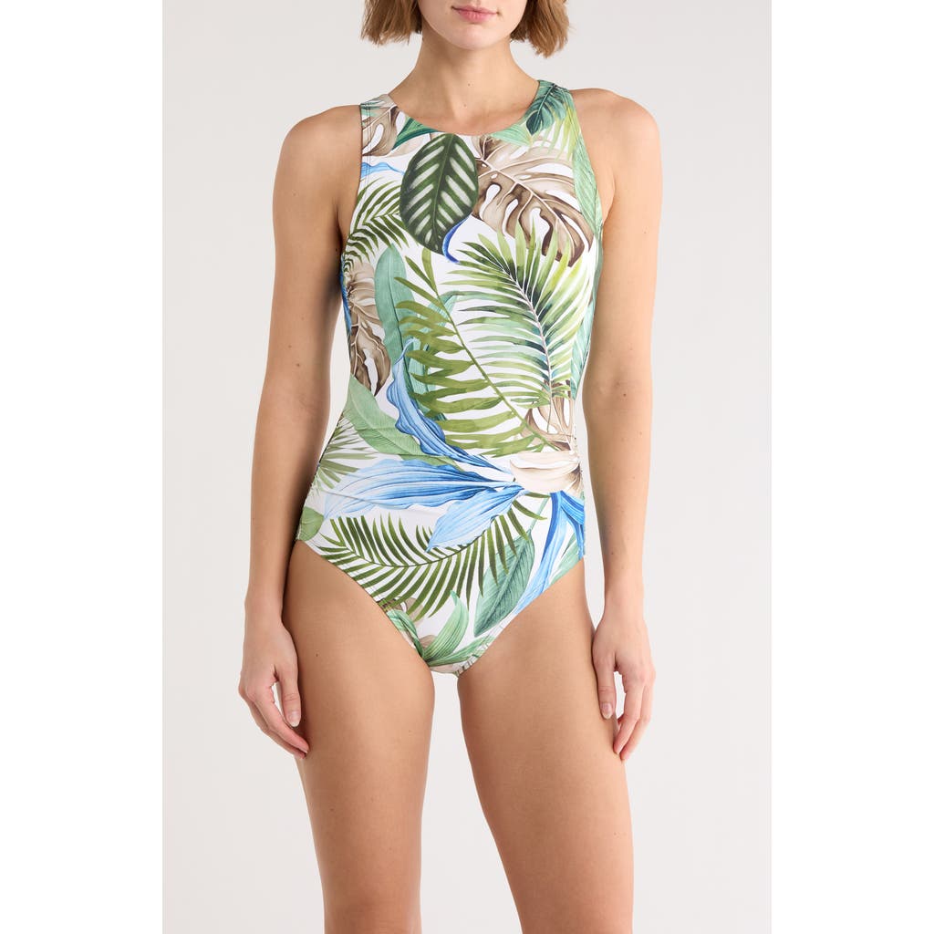 Jantzen Farrah High Neck One-piece Swimsuit In White