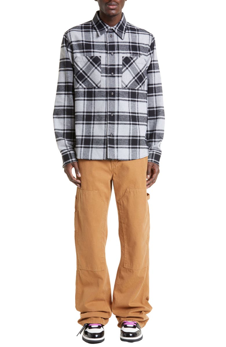 Off-White Outline Arrows Plaid Flannel Shirt, Alternate, color,