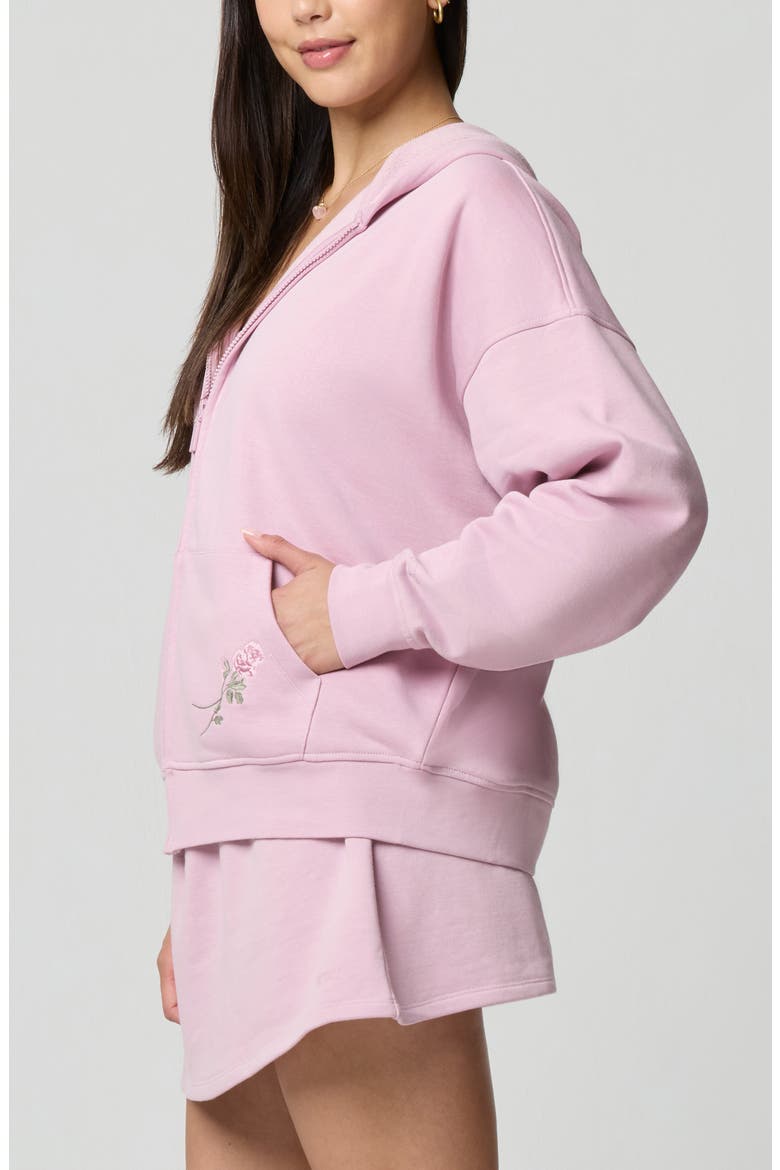 Cozy Crush Forever Embroidered Oversize Graphic Zip Hoodie, Alternate, color, DAWN PINK ROSE