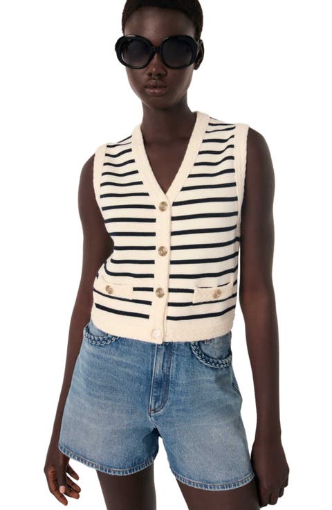 Sleeveless striped cardigan