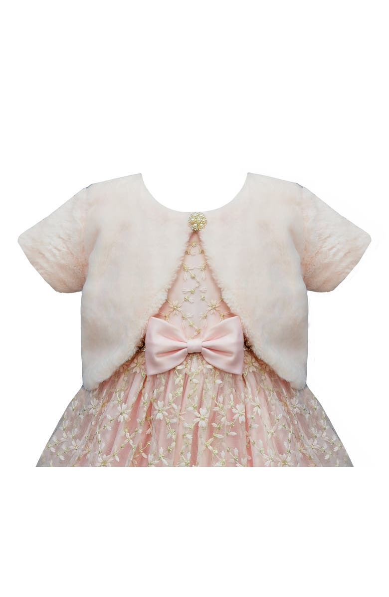 AMERICAN PRINCESS Kids' Flower Embroidered Dress & Faux Fur Bolero Jacket, Alternate, color, Blush