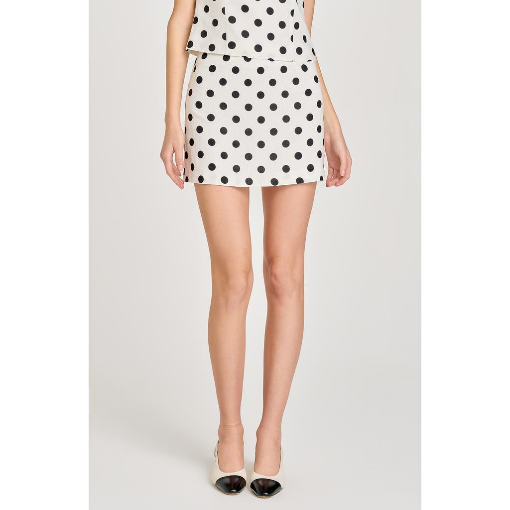 Wayf Elle Polka Dot Linen Blend Miniskirt In Ivory Polka Dot