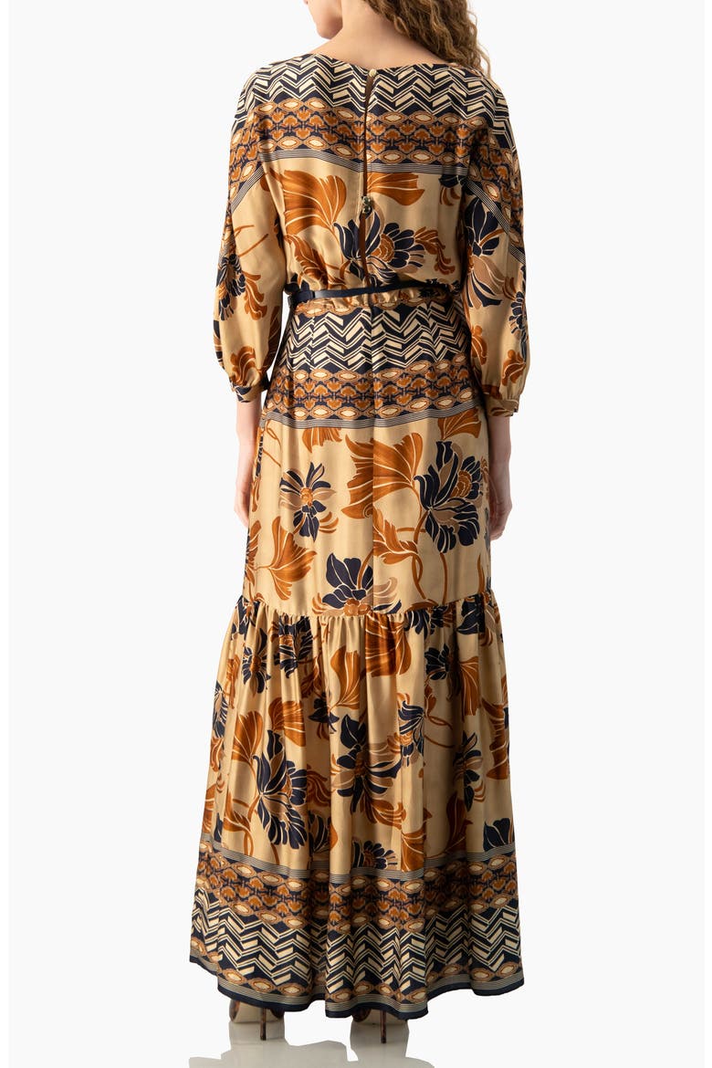 Belted Floral Fit-and-Flare Maxi Dress, Alternate, color, Light Brown