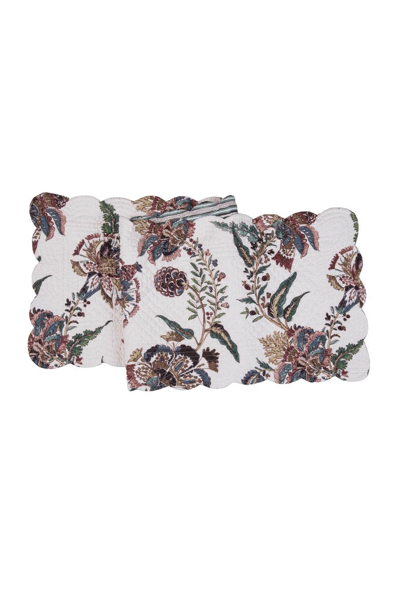 Braelyn Abstract Botanical Quilted Table Runner 14" x 51", Main, color, White