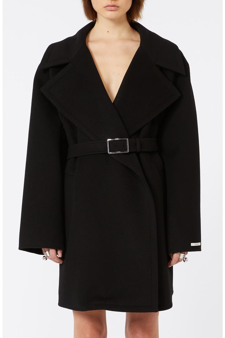 Pagine Belted Virgin Wool Coat, Main, color, BLACK