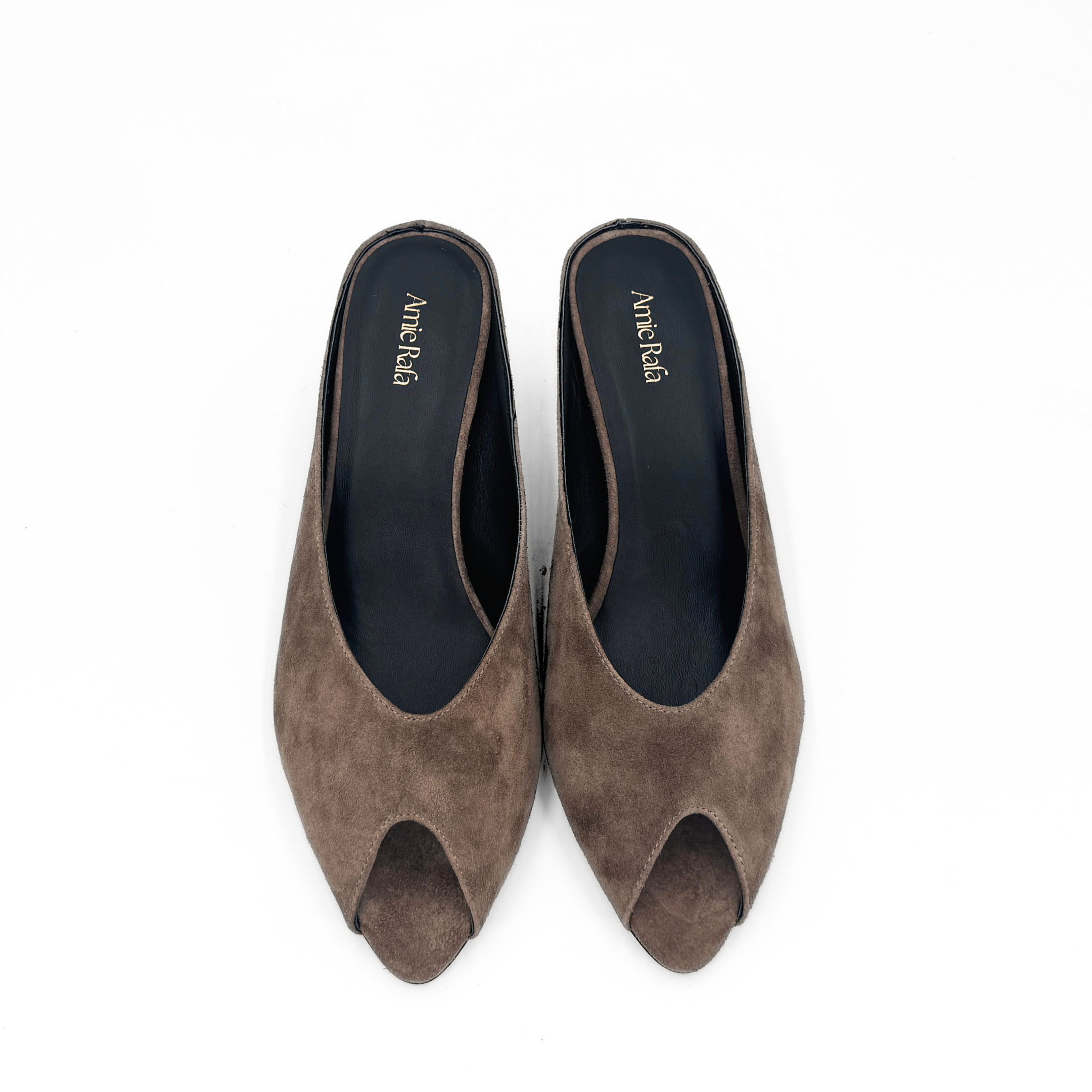 Audrey II Peeptoe Suede Mule, Alternate, color, Taupe Suede