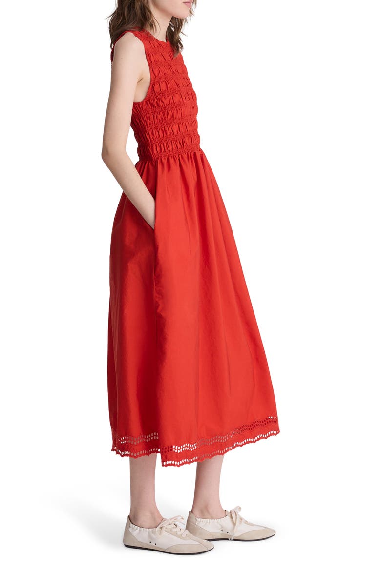 The Embroidered Melody Smocked Midi Dress, Alternate, color, WILD POPPY