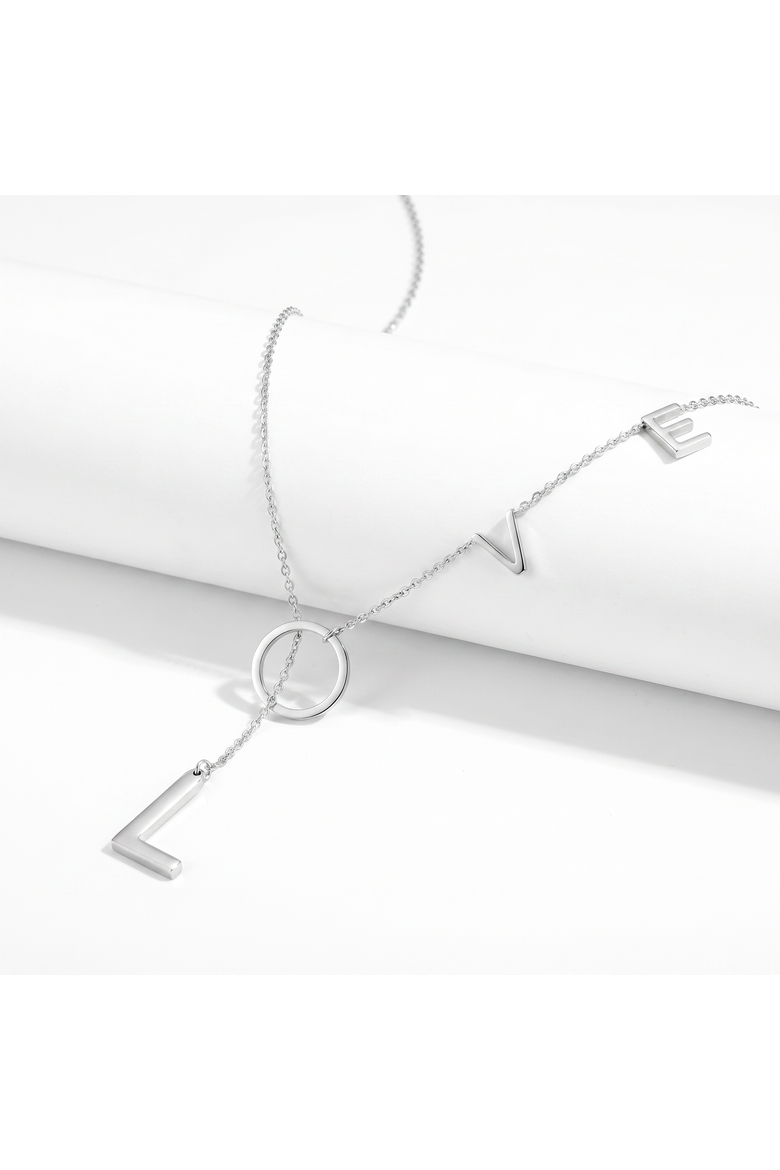 Love Lariat Necklace 18k Gold Plated 21", Main, color, 18k White Gold