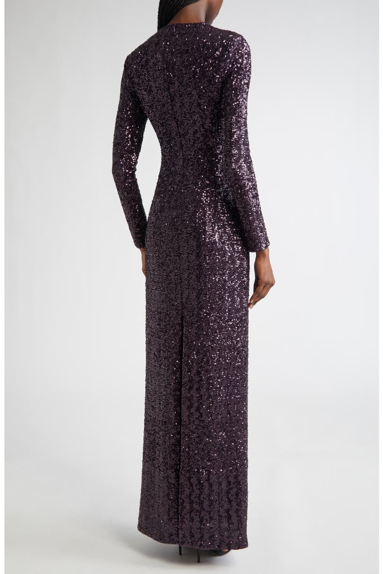 Sequin Long Sleeve Sheath Gown, Alternate, color, AUBERGINE