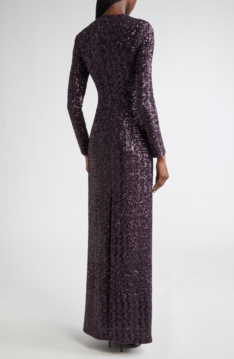Michael Kors Collection Sequin Long Sleeve Sheath Gown, Alternate, color, Aubergine