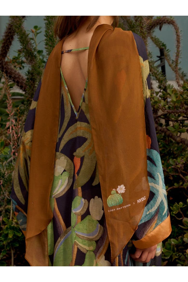 x NYBG "Oasis Charms" Silk Chiffon Neck Scarf, Alternate, color, Coffee