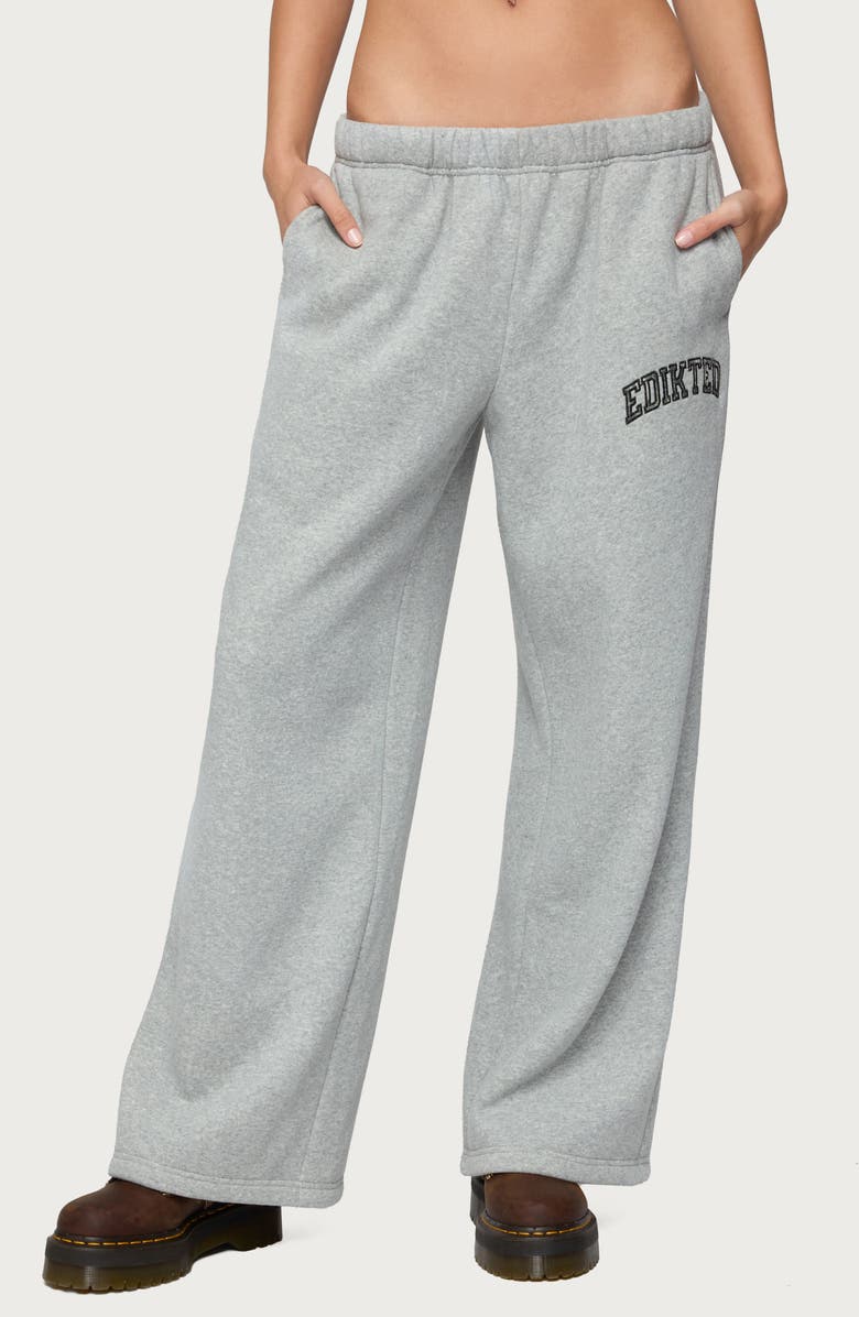 EDIKTED Camo Crush Logo Wide Leg Sweatpants, Main, color, Dark-Gray-Melange