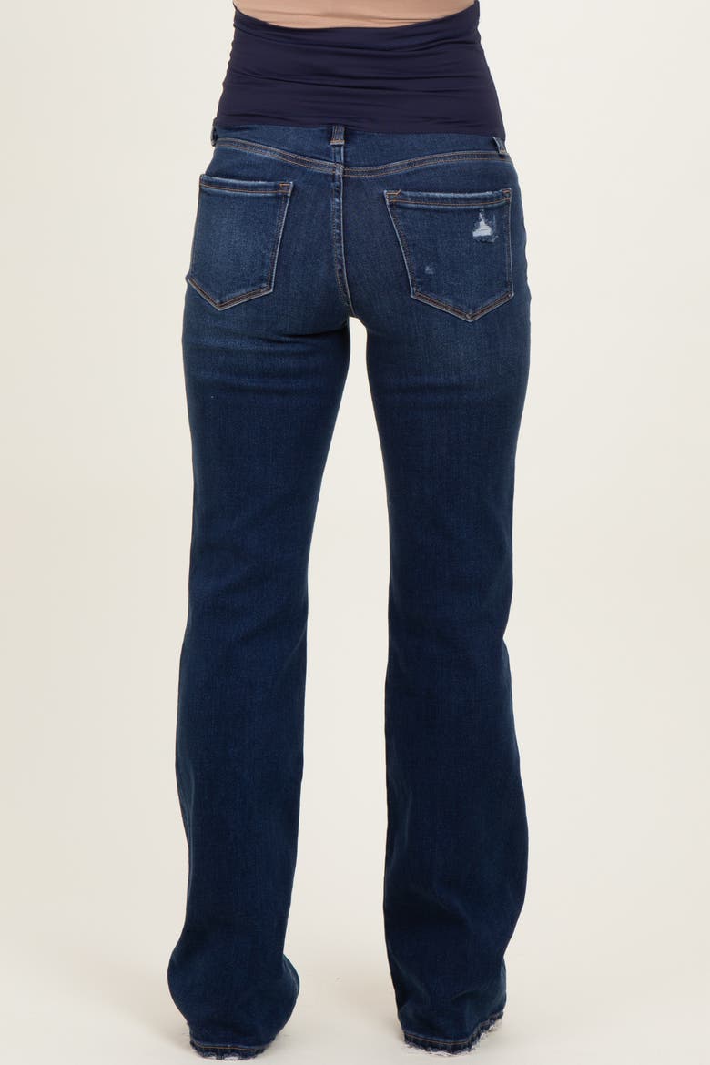 Dark Wash Frayed Hem Maternity Bootcut Jeans, Alternate, color, Navy Blue