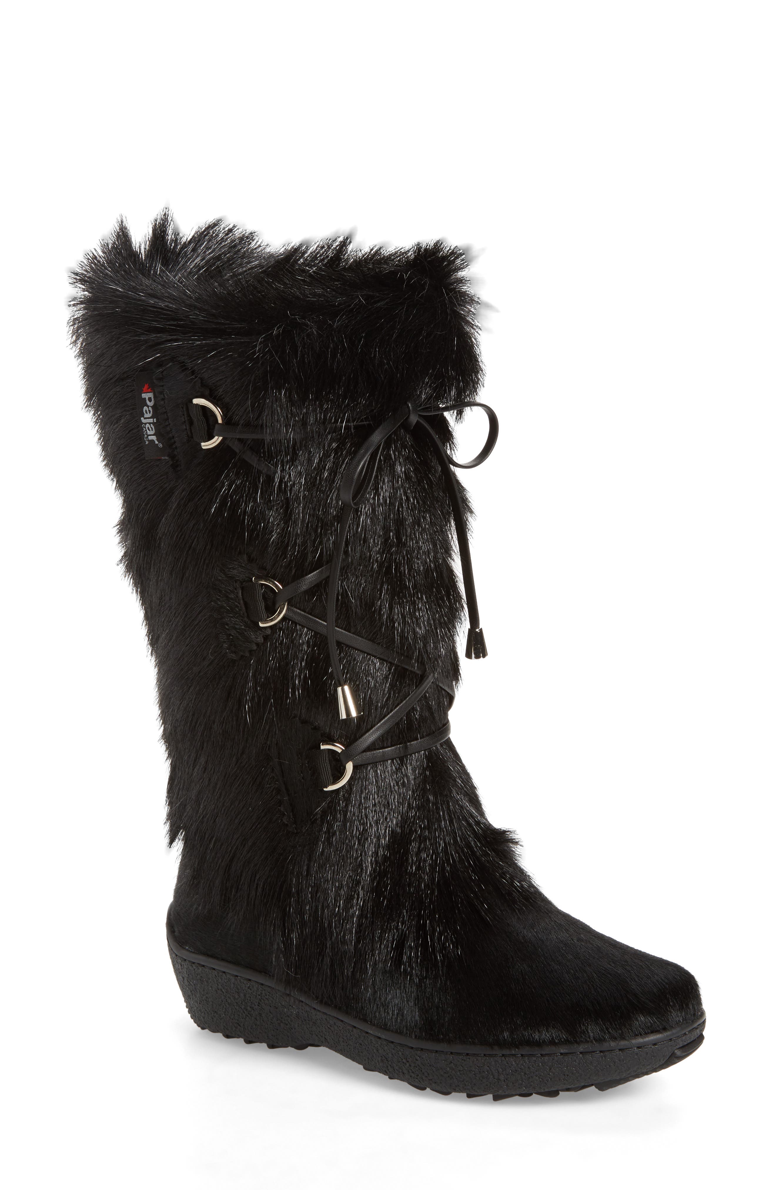 Davos Genuine Goat Fur Boot, Main, color, BLACK FUR LEATHER