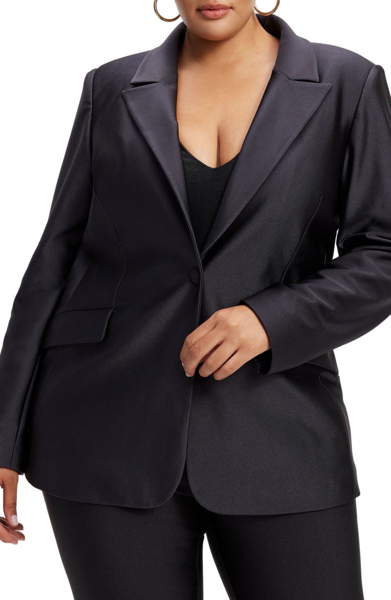 Good American High Shine Compression Sculpted Blazer, Alternate, color, Black001