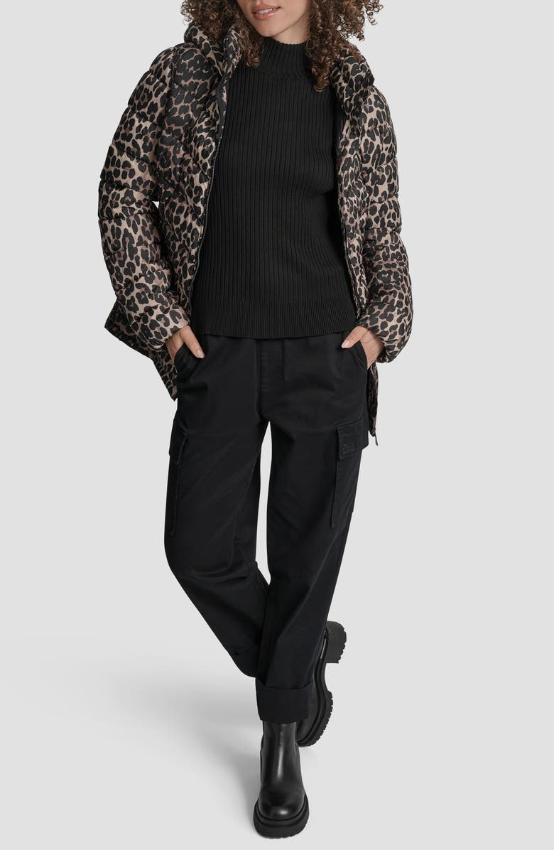 DKNY Cire Packable Hooded Puffer Jacket, Alternate, color, Leopard