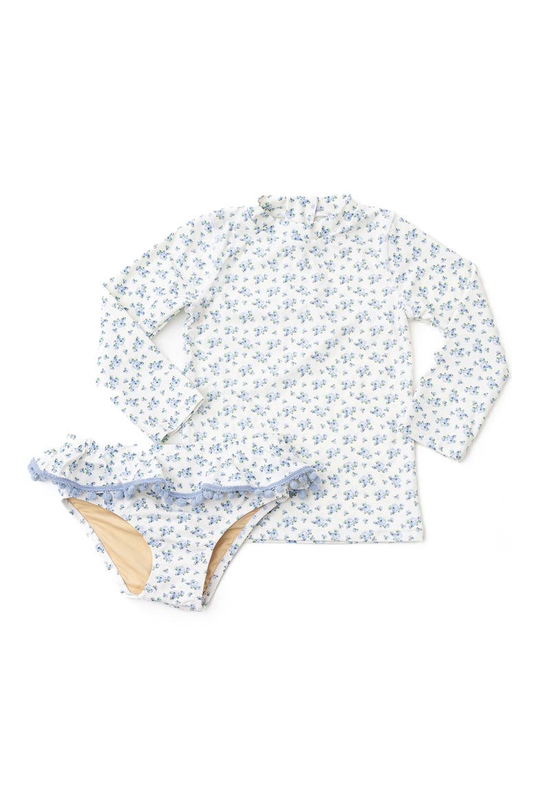 Kids' Cottage Floral Two-Piece Rashguard Swimsuit, Main, color, BLUE