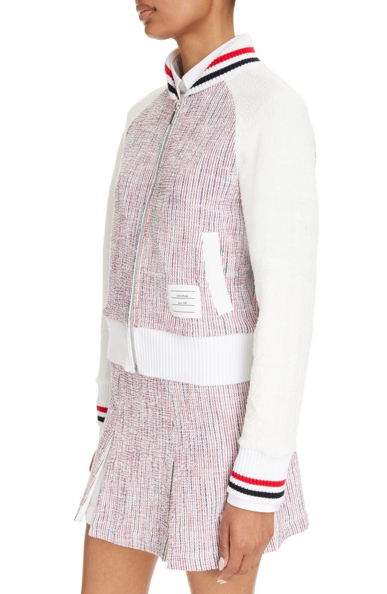 Thom Browne RWB Stripe Tweed Bomber Jacket, Alternate, color, 