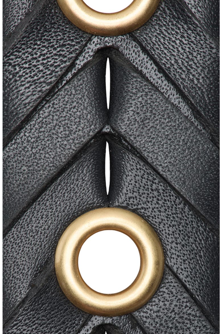Eyelet Woven Leather Belt, Alternate, color, BITTER BROWN / WARM BRASS