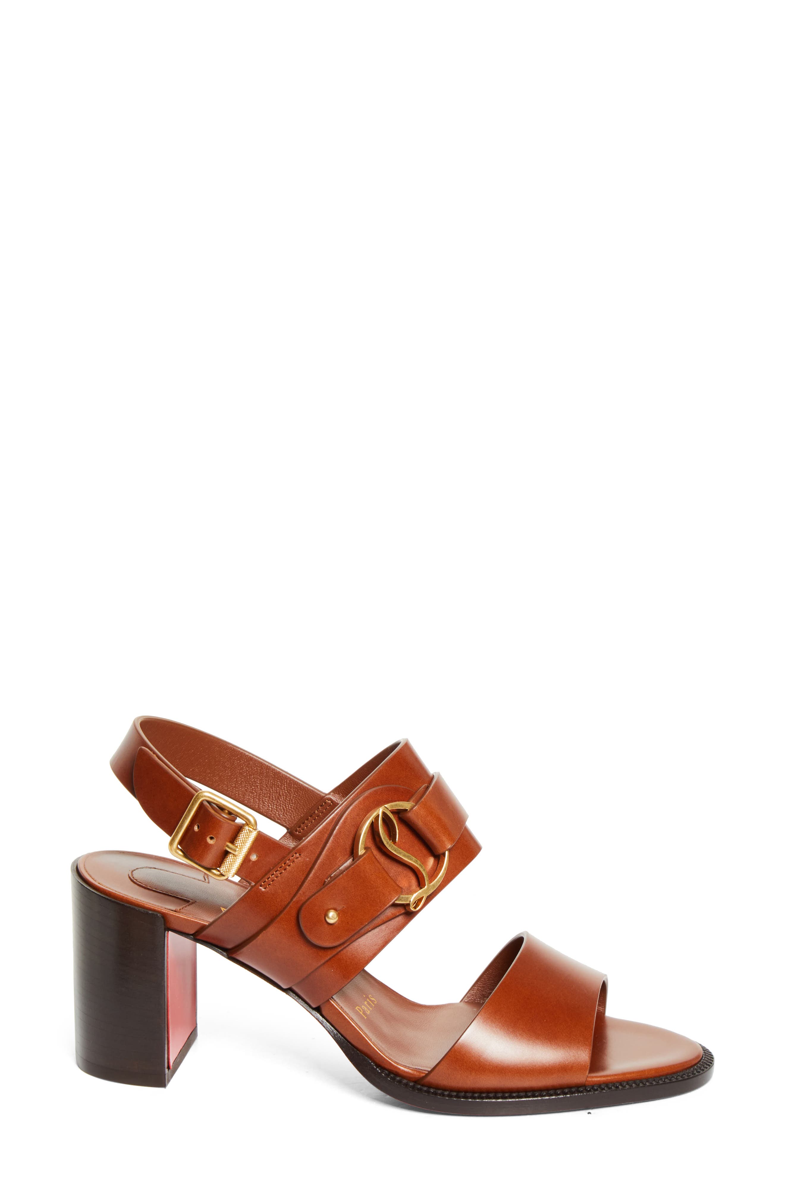 Christian Louboutin In Roma Block Heel Sandal, Alternate, color, Dark Carmine/Brown