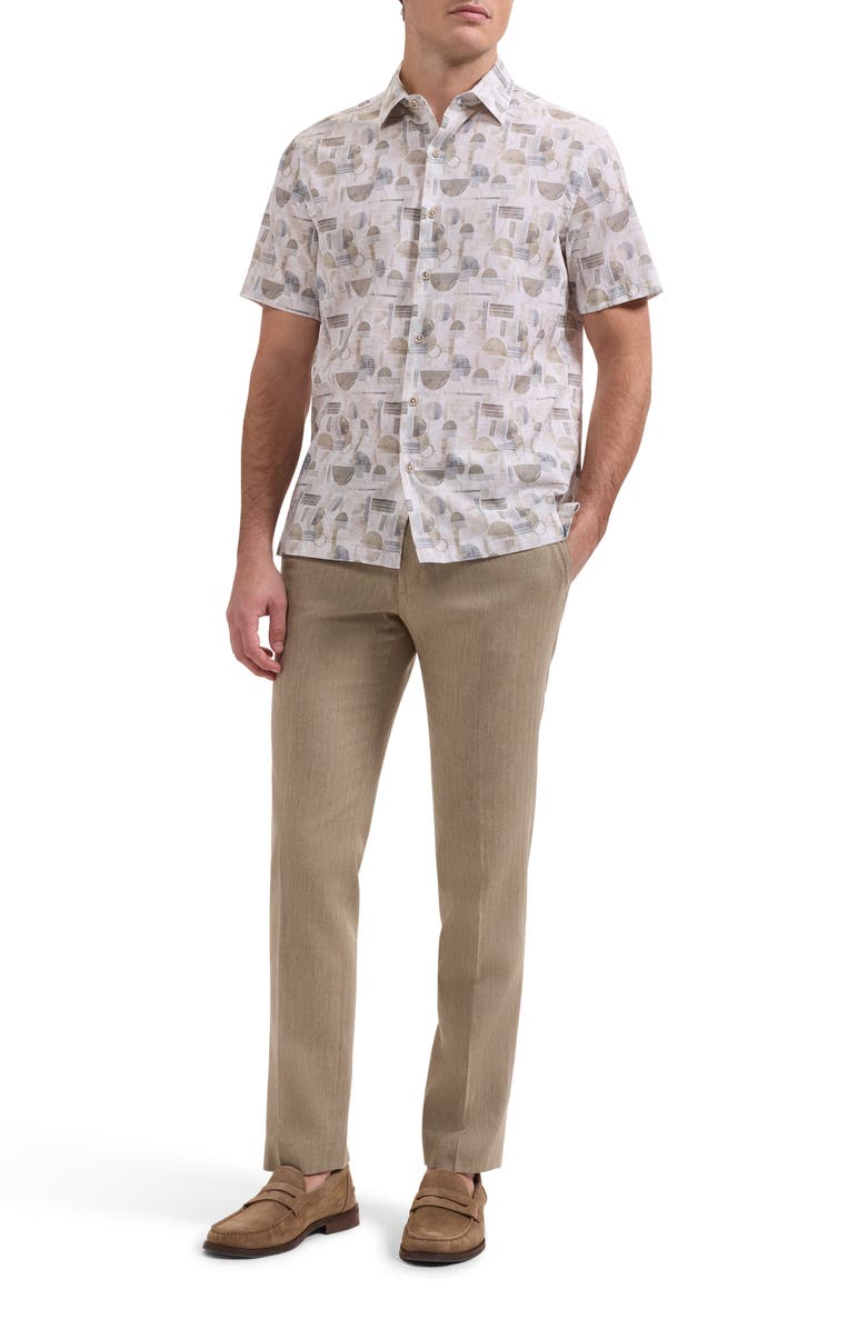 Bugatchi Vero Shaped Fit Geometric Print Short Sleeve Button-Up Shirt, Alternate, color, Khaki