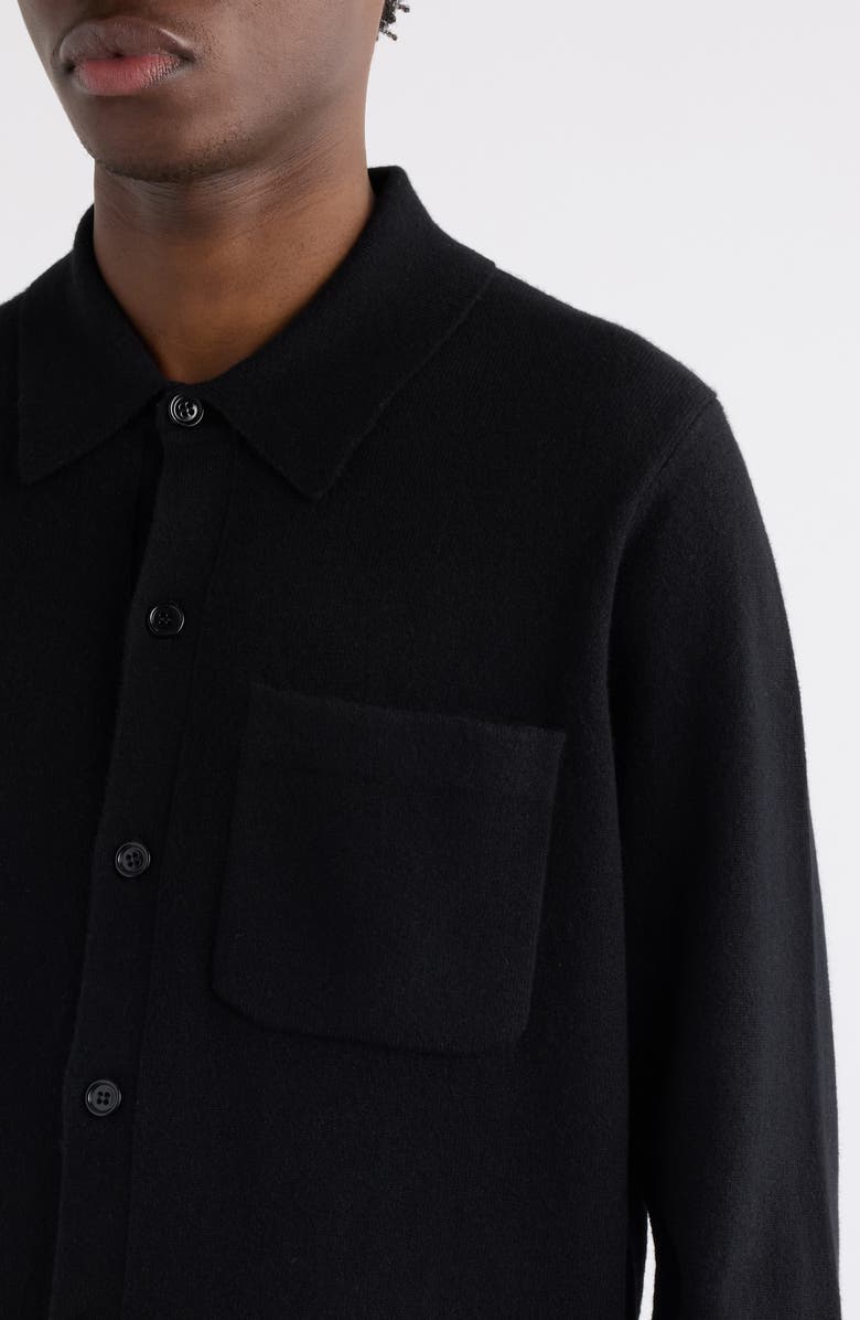 Dries Van Noten Monaco Cashmere Button-Up Shirt, Alternate, color, Black