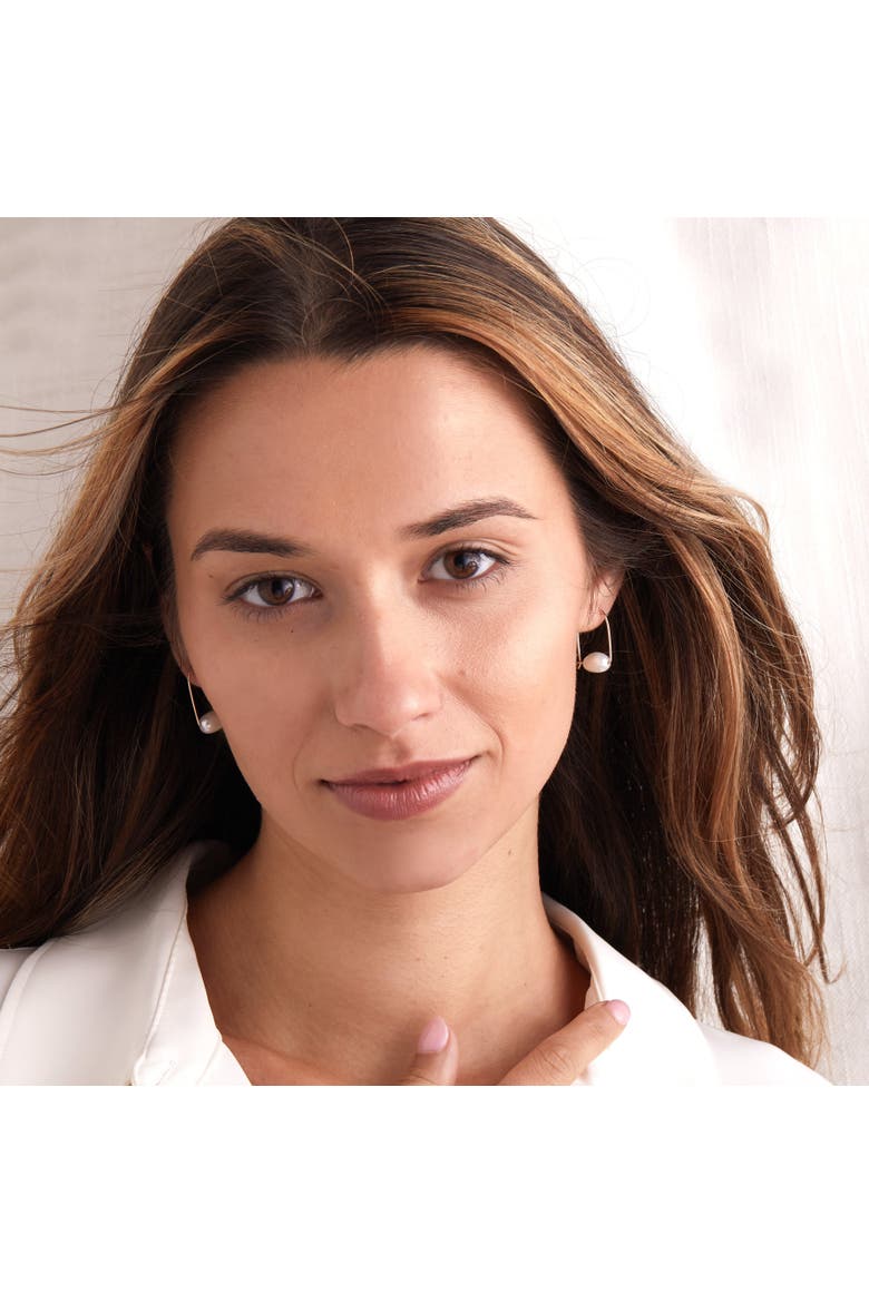 Floating Pearl Small Hoop Earrings, Alternate, color, Gold