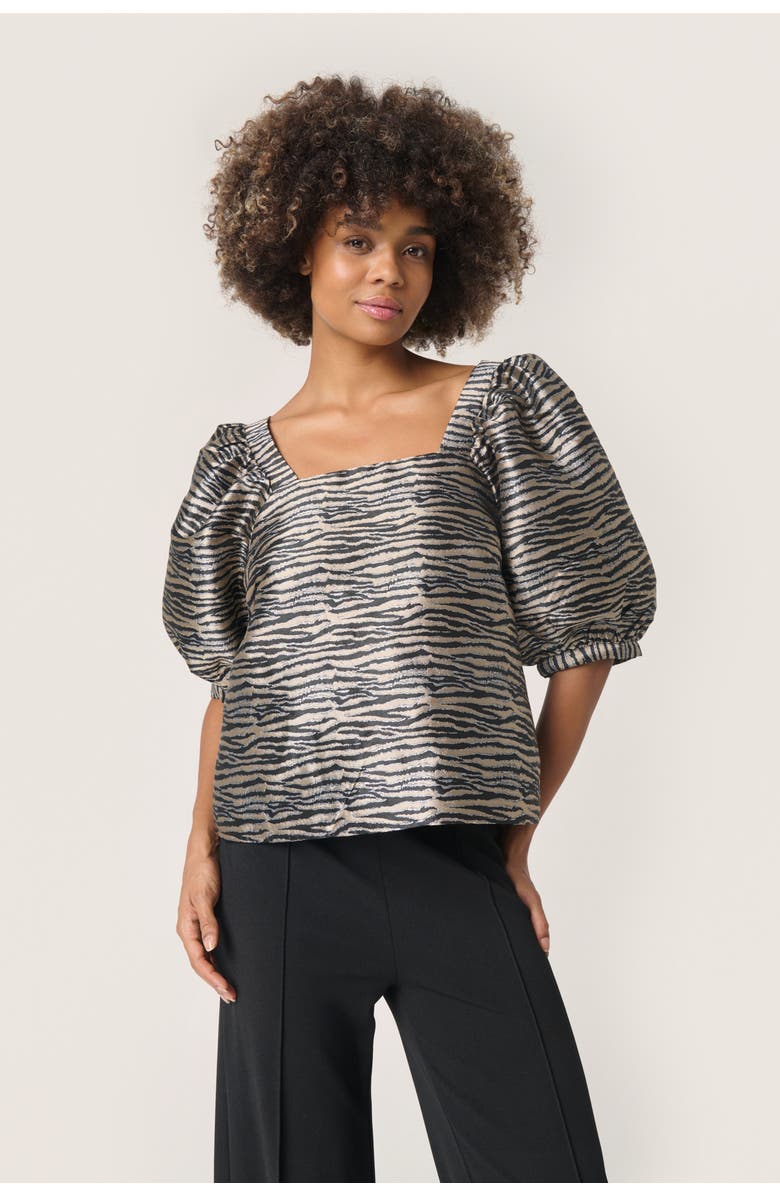 Soaked in Luxury SLElowen Sonnia Square Neck Blouse, Main, color, Zebra Jacquard