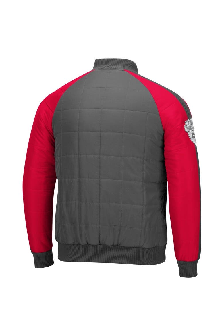 Men's Colosseum Charcoal/Scarlet Nebraska Huskers 1940s Bomber Raglan Full-Snap Jacket, Alternate, color, Charcoal