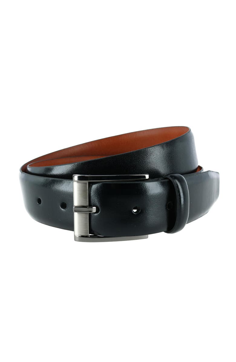 Trafalgar Men's Matteo 35mm Feather Edge Leather Dress Belt with Italian Buckle, Main, color, Black