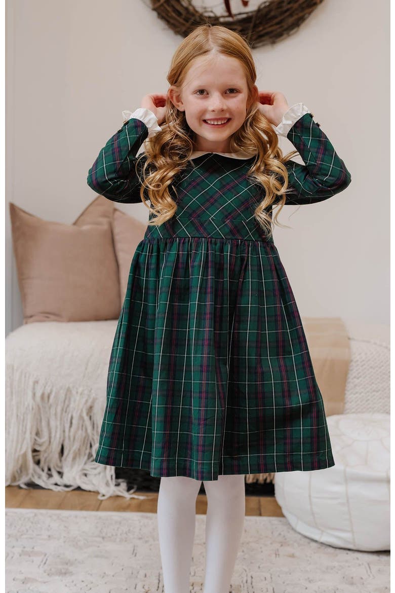 Girls' Organic Ruffle Cuff Party Dress, Kids, Alternate, color, Merry Pine Plaid