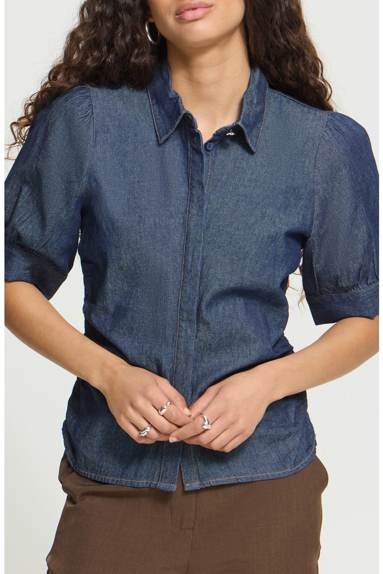 Archer Puff Sleeve Denim Shirt, Main, color, DENIM AUTHENTIC BLUE
