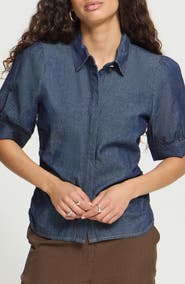 ICHI Archer Puff Sleeve Denim Shirt